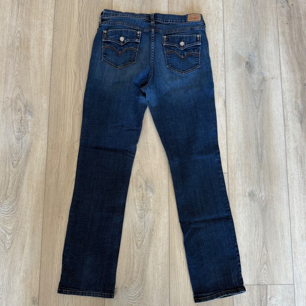 Levis 505 Straight Leg Jeans Dark Wash Blue Denim Flap Pocket Pants WM's 14L EUC - Picture 4 of 9